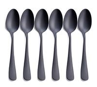 Cuillère à soupe noire mate, GoGeiLi Acier Inoxydable Satiné 19.8cm Set de cuillères en argent pour 6 personnes, lavable au lave-vaisselle