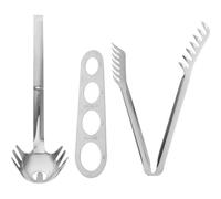 Cuillère à Spaghetti en Acier Inoxydable, Service la Cuisine Polyvalent | Lot Mesureur, Cuillère Ajourée et Pince, Design Ergonomique, Facile à Nettoyer, Argenté