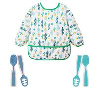 Cuillere bebe 1er age - Cuillere silicone souple et ergonomique - Aide à apprentissage alimentaire - Soulage les gencives et favorise l’autonomie - Cuillère diversification (Vert+Bleu+Bavoir Vert)