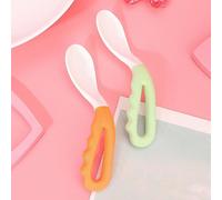 Cuillère d'apprentissage pour bébés non toxique, tête de cuillère plate et arrondie pour