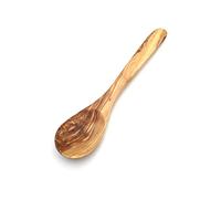 Cuillère de cuisine à large poignée courbée - Longueur : 25/30/35 cm au choix - Fabriquée à la main en bois d'olivier - Qualité supérieure - Longueur de la cuillère : 25 cm.