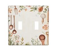 Cuillère de cuisine double plaque de couvercle d'interrupteur, fourchette vintage rustique, fouet à ressort, en plastique marron terreux, taille standard, plaques d'interrupteur mural pour décoration