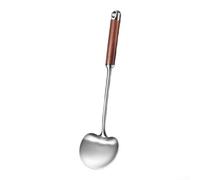Cuillère de cuisine ergonomique en acier inoxydable avec poignée en bois pour wok, friture et mélange, avec trou de suspension (noyer)