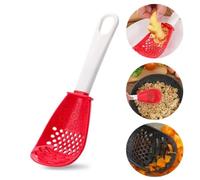 Cuillère de cuisine multifonction 6 en 1 en silicone de qualité alimentaire résistante à la chaleur et à la température pour cuisiner, égoutter, écraser, râper, séparer (rouge)