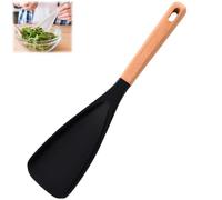 Cuillère De Cuisson Polyvalente En Silicone - Résistante À La Chaleur Jusqu'à 230 °C, Antiadhésive, 3 Fonctions En 1 (spatule/cuillère/cuillère De Service), Manche En Bois(Black,1pc)