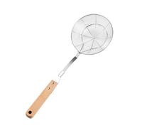 Cuillère écumoire en acier inoxydable avec poignée en bois - Passoire en fil d'araignée pour filtrer et frire - Ustensiles de cuisine - Cuillère à écumoire avec poignée en bois