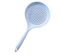 Cuillère écumoire en silicone avec géométrie de drainage optimisée pour une libération rapide des liquides tout en conservant les aliments solides (bleu)