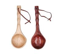 CuillèRe En Bois, 25 Cm/9,8 Pouces en Bois Naturel à Long Manche Louche Durable Soupe Bouillie CuillèRe Vaisselle Cuisine Outil Cuisson pour Les Maisons, Les Restaurants(Couleur Du Bois Et Brun Rouge)
