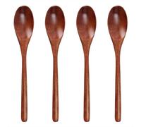 Cuillère en Bois 4 Pieces 22.5cm Ustensile de Cuisine de Style Japonais à Long Manche pour Manger, Remuer, Sauter et Cuisiner Cuillères à Soupe en Bois pour Café, Thé, Miel