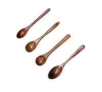 Cuillère en Bois de Table en Riz Ronde à La Main Cuillère Soupe en Bois Naturel Long Manche Cuillère en Bois Poids Léger Cuillère à Thé à Miel pour la Cuisine Fêtes Restaurants Marron Foncé 4 Pièces