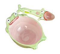 Cuillère en Céramique Grenouille | Ensemble Vaisselle Grenouille avec Cuillère et Bol,Louche en Céramique pour Dessert et Soupe | Pour Maison Fête Repas Adultes Femmes Filles Soupe Dessert Café Riz