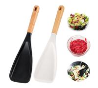 Cuillère en silicone 2 en 1 - Cuillère multifonction - Pelle en silicone anti-adhésive - Spatule résistante à la chaleur - Pour mélanger la cuisine et servir (noir + blanc)