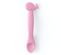 Suavinex, Cuillère en silicone pour bébés, +4 mois, Cuillère flexible avec manche long. Cuillère souple pour les gencives sensibles. Compatible Lave-vaisselle. Motif Baleine. Couleur rose