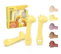 Cuillère en Silicone Souple Design Girafe - Apprentissage et Anneau de Dentition - Couverts de Sevrage 2 en 1 dès 4-6+ Mois
