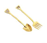 Cuillère et fourchette élégantes en acier inoxydable avec motif pelle, idéal pour les repas, les desserts et le thé de l'après-midi (doré)