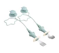 Cuillère et fourchette incassables pour tout-petits - Avec chaîne de prévention de perte de base d'aspiration - Pour une alimentation indépendante - Facile à prendre en main - Cuillère et fourchette