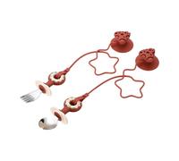 Cuillère et fourchette incassables pour tout-petits - Avec chaîne de prévention de perte de base d'aspiration - Pour une alimentation indépendante - Facile à prendre en main - Cuillère et fourchette