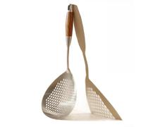 Cuillère Fendue Acier Inoxydable 42cm Anti-Rouille(304 B) | Acier 304 , trous serrés, drainage rapide, manche pour bois naturel, anti- long terme