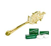 Cuillère Feuille à Absinthe, Plaqué Or, par Bonnecaze Absinthe & Home et 10 Morceaux de Sucre