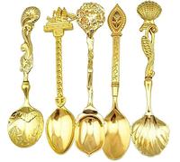 Cuillere Maison Sucre 5 PCS Occident Cuillères de cuillères à café Boire la crème glacée Outils d'agitation Spoe Cuillère Cuisine Accessoires cuisine Restaurants Poignée(Gold)