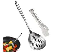 Cuillère passoire en acier inoxydable - Outil d'écumoire à pâtes, cuillère de cuisine de 33 x 7,6 cm avec fonction clip, passoire à poignée ergonomique, friture de cuisine avec construction robuste, u