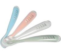 Cuilleres 1er âge en silicone - BEABA - Lot de 4 - Bleu, vert, rose - Souples pour les gencives