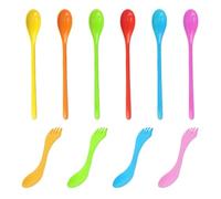 Cuillères À Café À Long Manche 6 Pièces, Fourchettes Multifonctions 4 Pièces, Cuillères Longues, Grandes Cuillères En Plastique, Longues Cuillères À Glace, Longues Cuillères À Latte En Plastique