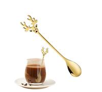 cuillères à café de - Design en acier inoxydable pour mélanger le café et les desserts | Cuillère décorative avec bois de renne pour gâteaux, glaces et boissons | Cadeau festif pourr la maison et