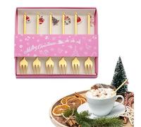 Cuillères à café de Noël, cuillère à dessert de Noël,Petites cuillères à café Cuillère à mélanger 6 pièces - Cuillères à couverts en acier inoxydable de qualité alimentaire, pour, thé, soupe, suc