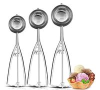 Cuillères à glace en acier inoxydable, 3pcs Déclenchement Ice Cream Scoop, Petit 4 cm, moyen 5 cm, grand 6 cm, Cookie Scoop Set en Acier Inoxydable pour fruits, crème glacée, biscuits