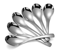 Cuillères à soupe asiatiques en acier inoxydable - Lot de 6 cuillères à soupe rondes et lourdes en argent poli miroir