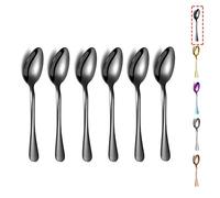 Cuillères à thé noires, Kyraton 6 pièces Cuillère à café, en acier inoxydable avec placage en titane noir, cuillères à crème glacée, cuillère à dessert, argenterie, paquet de 6