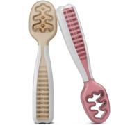 Cuillères Bébé Apprentis 2 Pre Cuillères En Silicone (Étape 1 + Étape 2) #1 Recommandé Par Les Experts De Sevrage Idéal Blw (Beige/Mauve)