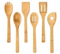 bambuswald© ensemble de couverts de cuisine (6 pièces) sans plastique et écologiques en 100% bambou | Cuillères de cuisine, par ex. louche à soupe nouilles Couverts à salade