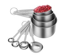 Cuillères Doseuses, 8 Pcs Cuillere Doseuse Et Measuring Cups Ensemble, 4 Cuillere Mesurer et 4 Tasses Mesure pour Mesurer Solides et Liquides (Argent)