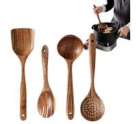 Cuillères en bois pour cuisiner - Lot de 4 cuillères de cuisine, casseroles de cuisine, grande cuillère à soupe, spatule pour ustensiles de cuisine pour mélanger, mélanger