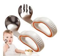 Cuillères et fourchettes pour tout-petits,Cuillères et fourchettes pour bébé - Cuillère auto-alimentée pour tout-petits | Argenterie pour en acier inoxydable avec poignée en Silicone, ensemble