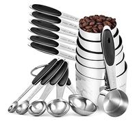Cuillères et Tasses à Mesurer: U-Taste Ensemble de Tasses et Cueillere Dosseur en Acier Inoxydable 18/8, 10 Pièces Mesures Cuisine pour la Pâtisserie et la Cuisson, Poignée Épaissie (Noir)