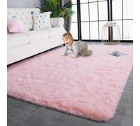 CUIMEI Grand Tapis de Salon 65 x 105 cm, Rectangulaire, Shaggy Doux et Confortable, Moelleux et Lavable, pour Chambre Tapis Salon Moderne, Rose Clair