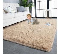 CUIMEI Grand Tapis de Salon 70 x 125 cm, Rectangulaire, Shaggy Doux et Confortable, Moelleux et Lavable, pour Chambre Tapis Salon Moderne, Beige