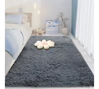 CUIMEI Tapis Chambre Bebe 60 x 170 cm, Dessous Antidérapant, Lavable à 30 Degrés, Super Doux, Aspect Fourrure, pour Salon Tapis Shaggy Longues Soft Tapis, Gris argenté