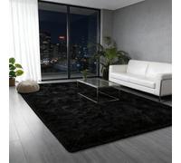 CUIMEI Tapis de Chambre Ado 105 x 170 cm, Soft à Poils Longs Moelleux, Antidérapant, Intérieur Moderne Décoration, pour Salon The Moquette Tapis à Poils, Noir