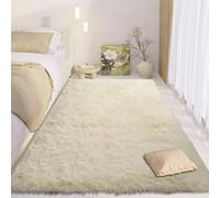 CUIMEI Tapis de Chambre Doux 90 x 160 cm, Dessous Antidérapant, Lavable à 30 Degrés, Super Doux, Aspect Fourrure, pour Salon Tapis Rond Salon Shaggy, Couleur Crème