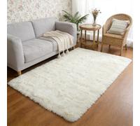CUIMEI Tapis de Salon Lavable 60 x 120 cm, Dessous Antidérapant, Lavable à 30 Degrés, Super Doux, Aspect Fourrure, pour Salon Tapis Moelleux de Moelleux, Blanc cassé