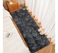 CUIMEI Tapis Poils Longs 75 x 130 cm, Dessous Antidérapant, Lavable à 30 Degrés, Super Doux, Aspect Fourrure, pour Salon Salon Tapis à Poils Longs, Gris Foncé