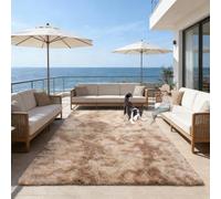 CUIMEI Tapis Poils Longs Salon 185 x 235 cm, Rectangulaire, Shaggy Doux et Confortable, Moelleux et Lavable, pour Chambre Tapis de Salon Moderne Chambre Doux, Beige