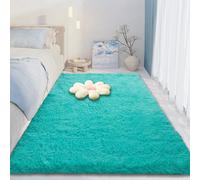 CUIMEI Tapis Poils Longs Salon 90 x 130 cm, Dessous Antidérapant, Lavable à 30 Degrés, Super Doux, Aspect Fourrure, pour Salon Tapis Salon Shaggy Poil Long Tapis, Bleu