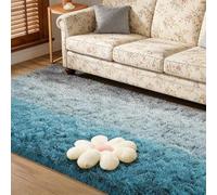 CUIMEI Tapis Rond Salon 150 x 185 cm, Moelleux, Antidérapant Épais, Lavable, Nature Mono Design Moderne, pour Chambre d'enfant Tapis à Poils Longs, Unicolor, Bleu