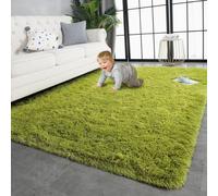 CUIMEI Tapis Salon Design Moderne 65 x 105 cm, Rectangulaire, Shaggy Doux et Confortable, Moelleux et Lavable, pour Chambre Tapis à Poils Longs Moelleux, Fruit Vert