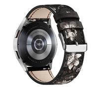 Cuir Bracelet Compatible avec Samsung Galaxy Watch 6 5 4 40mm 44mm/6 Classic 43mm 47mm/5 Pro 45mm/4 Classic 42mm 46mm/3 41mm/Active 2 Femme Homme,20mm Bracelet Cuir (Noir Fleurs Grises)